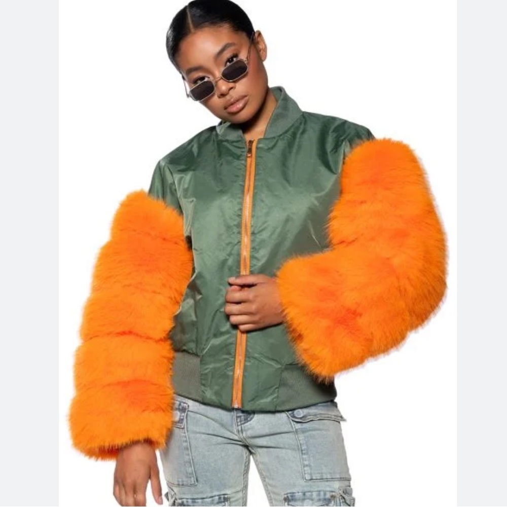 kira faux fur sleeve jacket. Never Worn. Retail $120